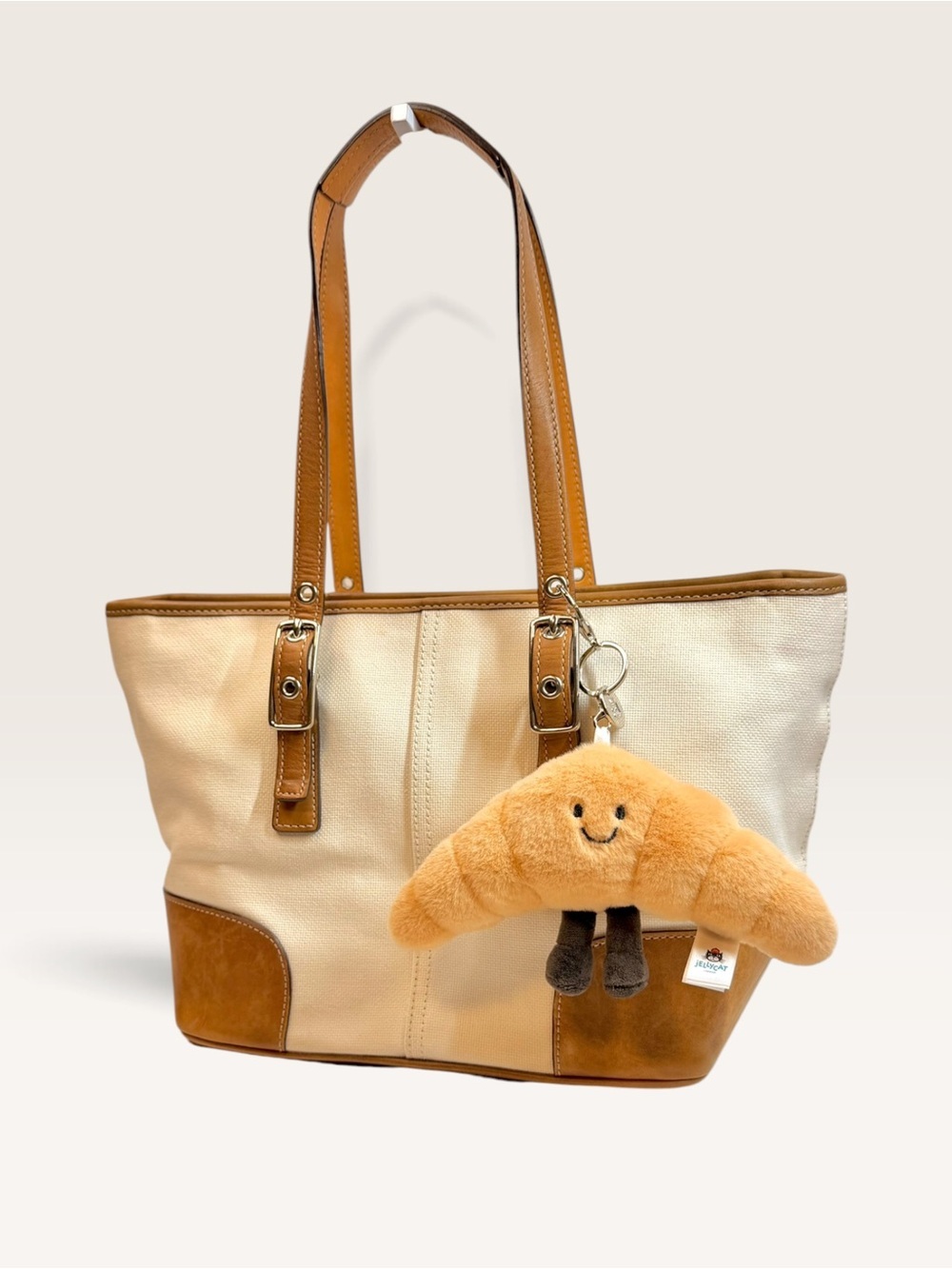🥐 Vintage Coach Hampton Cream Canvas & Leather Tote Bag L33-9558 - Picture 2 of 13
